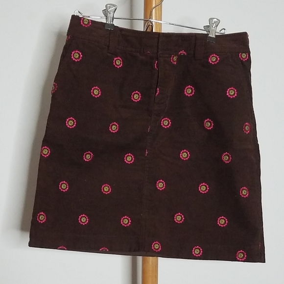 Lilly Pulitzer Embroidered Corduroy Floral Skirt Brown Pink Size 2 - Picture 1 of 5